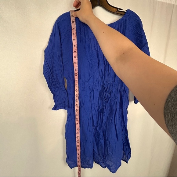 Athleta Calico Tunic Cerulean Tie Front Tassel Top - Picture 8 of 8